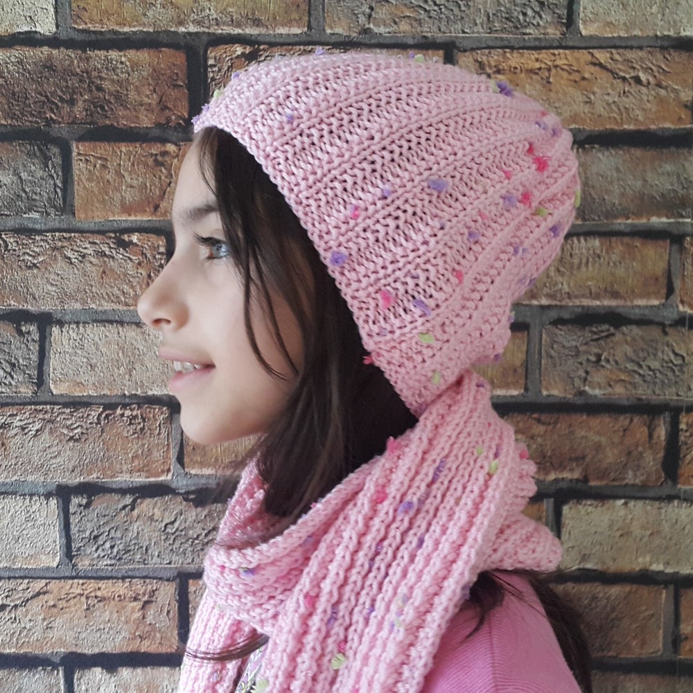 Girls Knit Toque Hat and Scarf Set Kids Winter Beanie - Wrap Slouchy Beret Weft