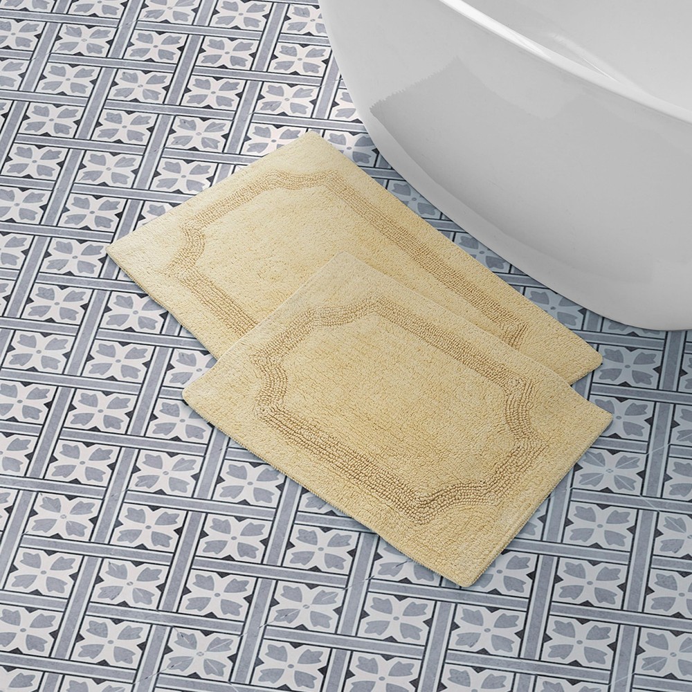 Reversible Yellow Cotton 2-Piece Bath Mat Set
