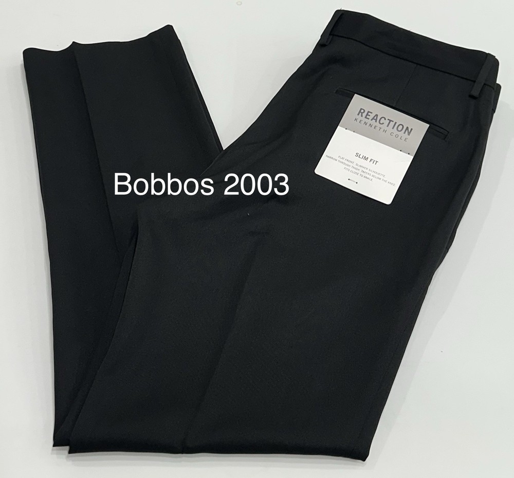 Kenneth Cole Reaction Men's Slim Fit Flat Front Dress Pants, Black, Size 36X32