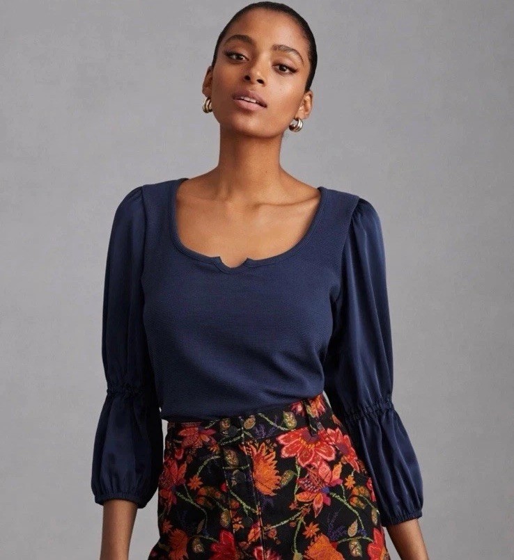 NWT Anthropologie Maeve Ribbed Tiered Sleeve Top size Large