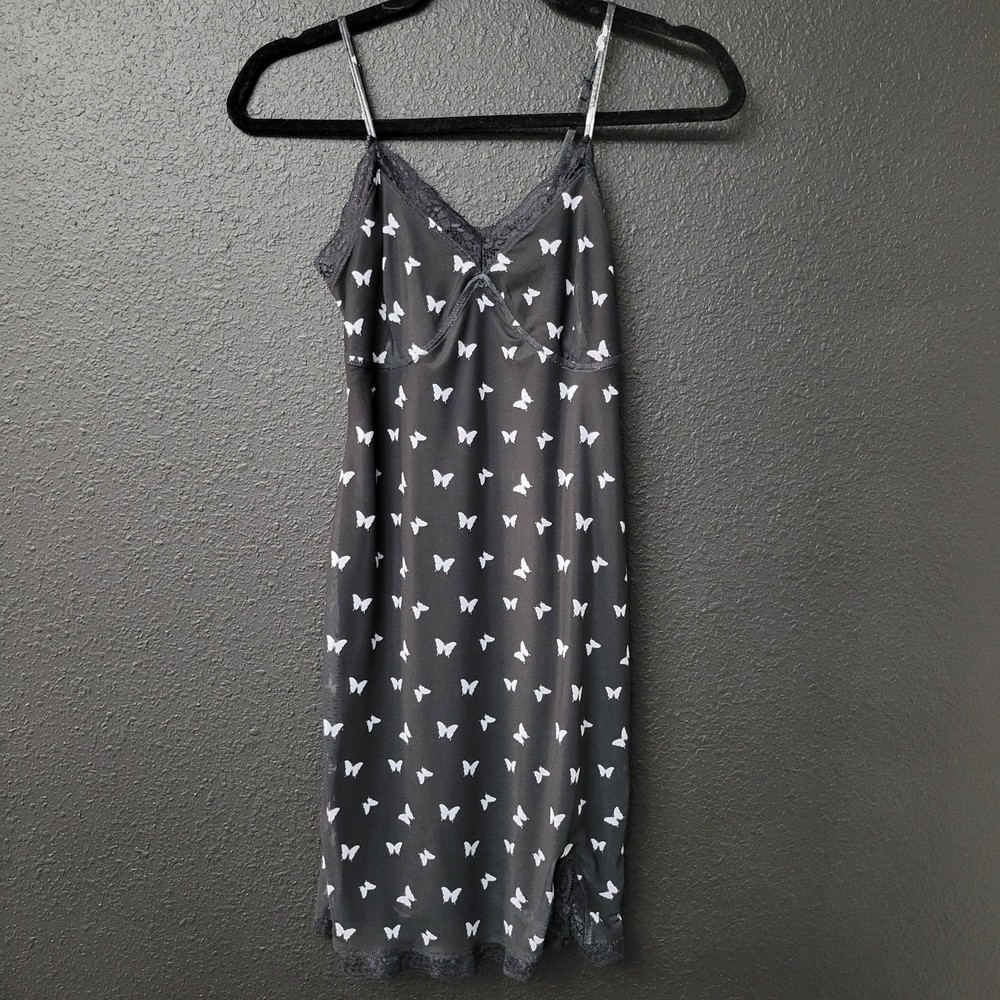 Fairycore Wild Fable Black Butterfly Slip Dress Size XS Lace Trim Y2K Aesthetic