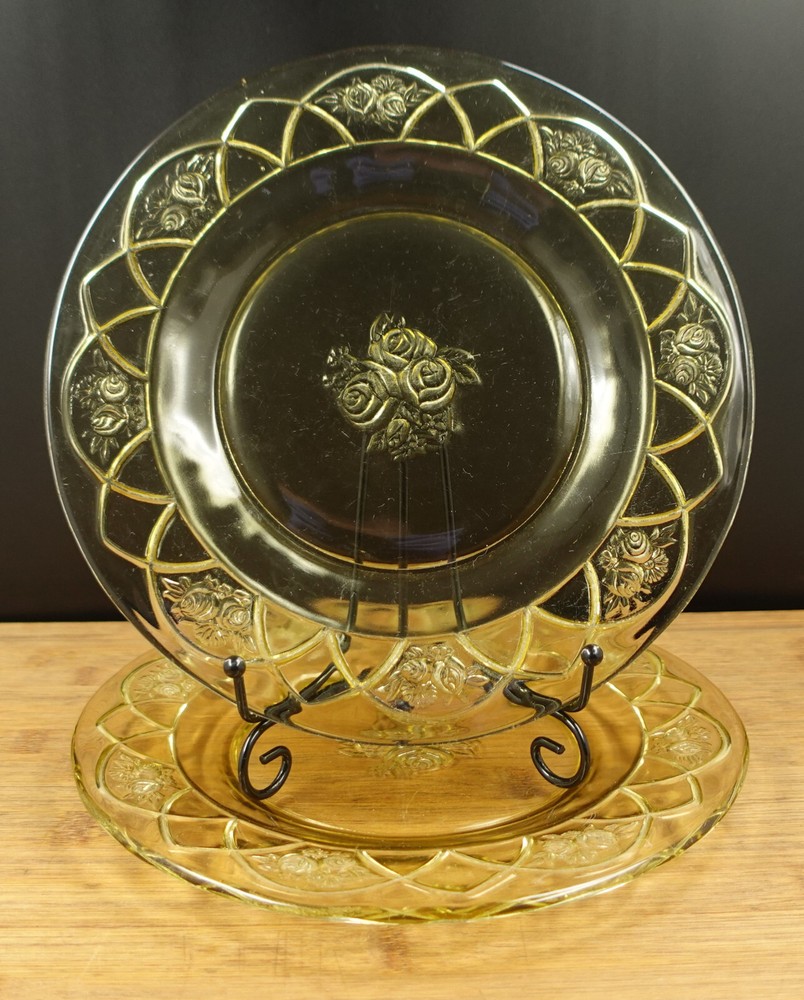 2 Amber Dinner Plates 9.25