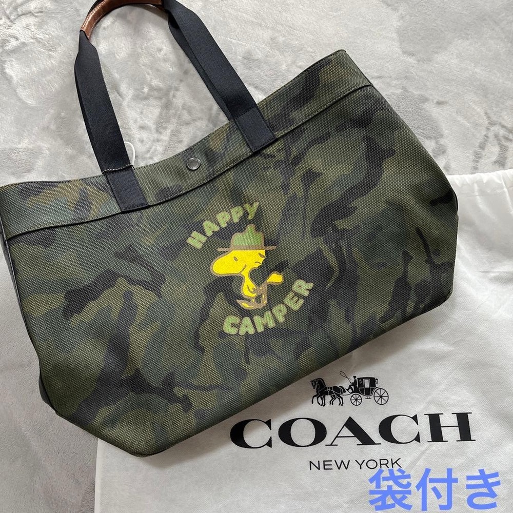 Coach Snoopy Woodstock Camo Tote Bag Rare Collaboration New