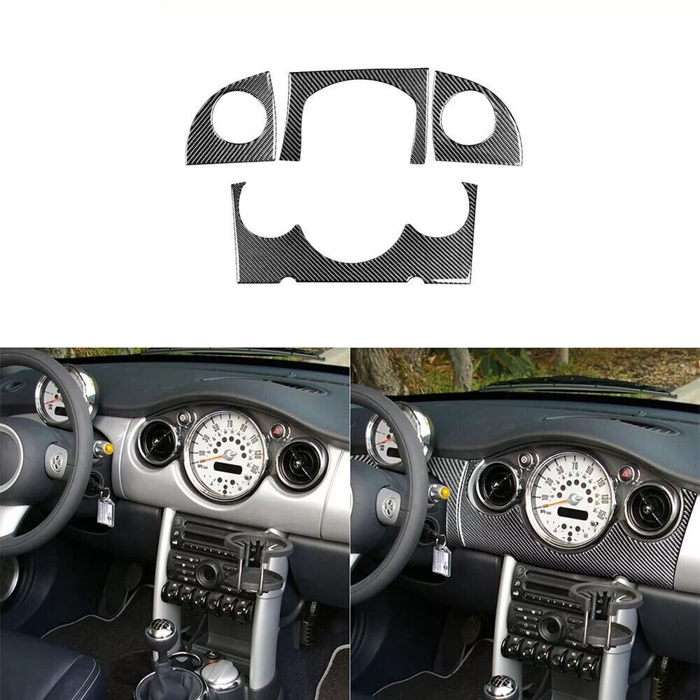 For Mini Cooper R50 R53 2002-04 Interior Dashboard Panel 4Pcs Carbon Fiber Trim