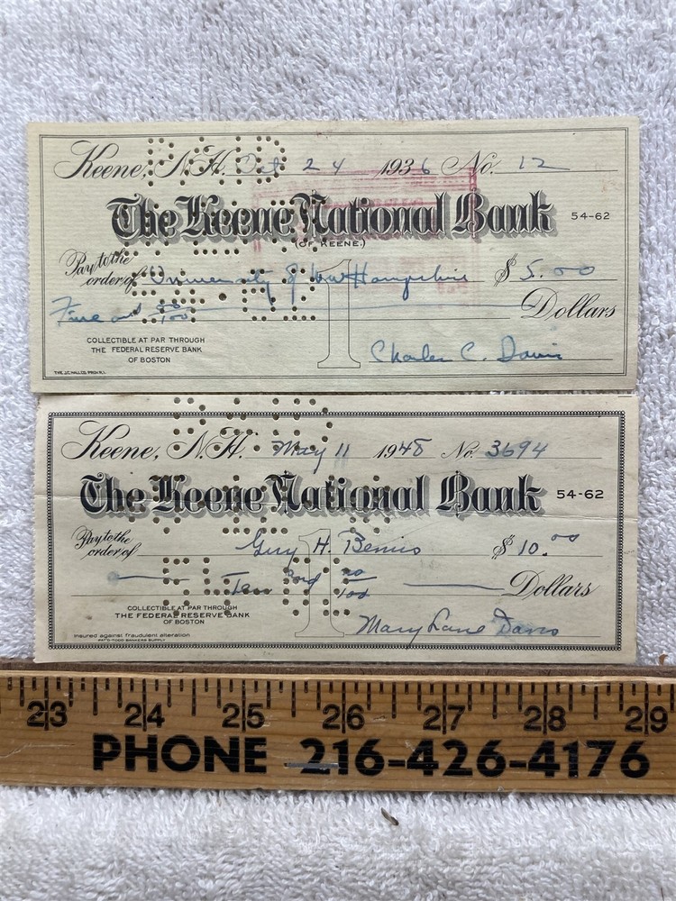 1936-1948 Keene National Bank Vintage Cancelled Checks New Hampshire