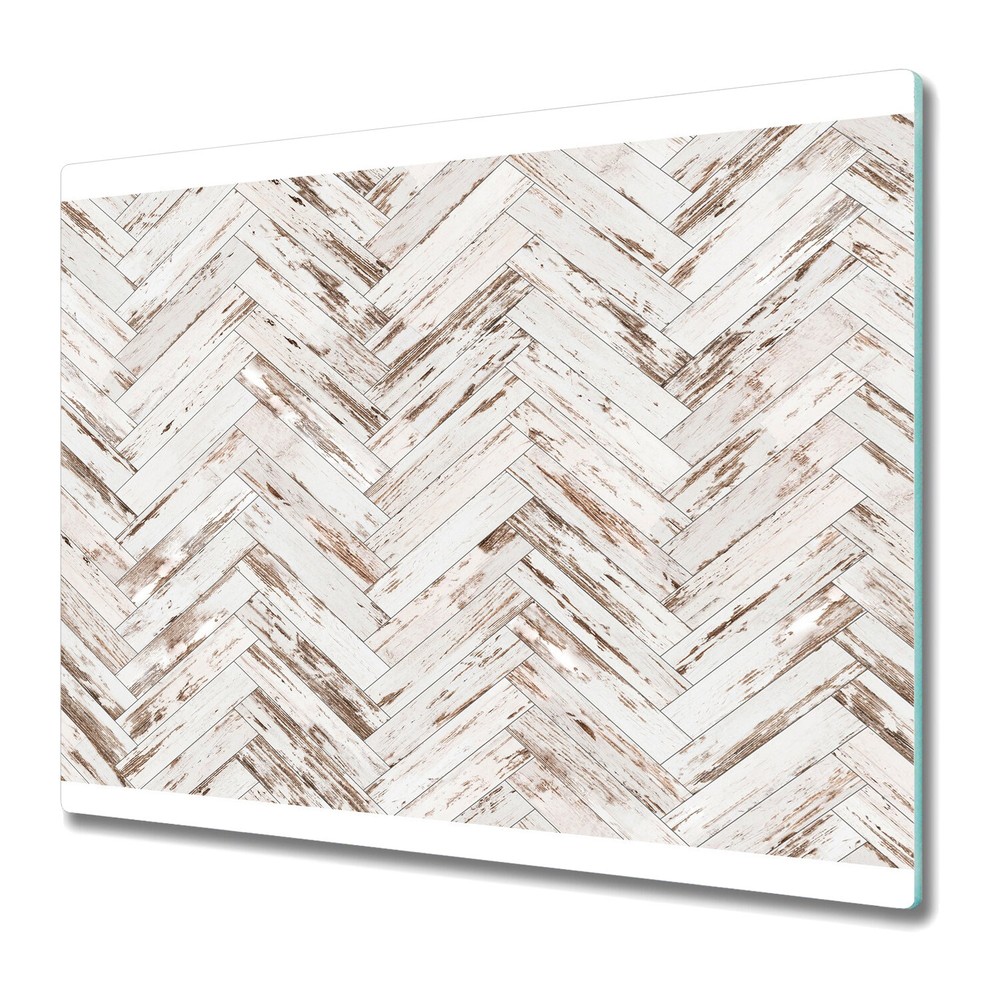 Tempered Glass Worktop Kitchen Chopping Cutting Board Wooden Chevron 60x52