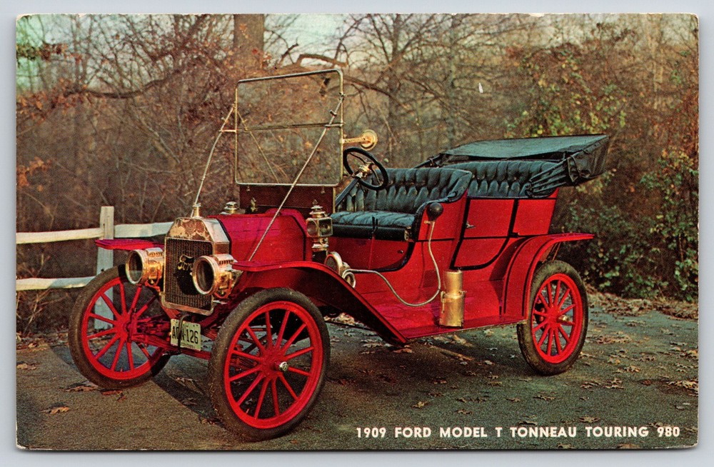 Vintage Automobile~Red 1909 Ford Model T Tonneau Touring 980~1960s Postcard