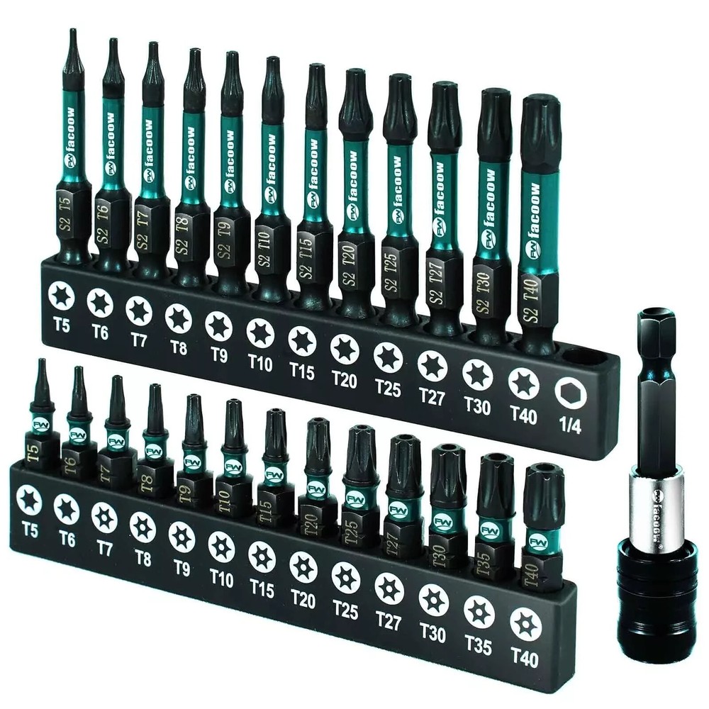26-Piece Magnetic Security Torx Bit Set T5-T40 with Anti-Slip Tips