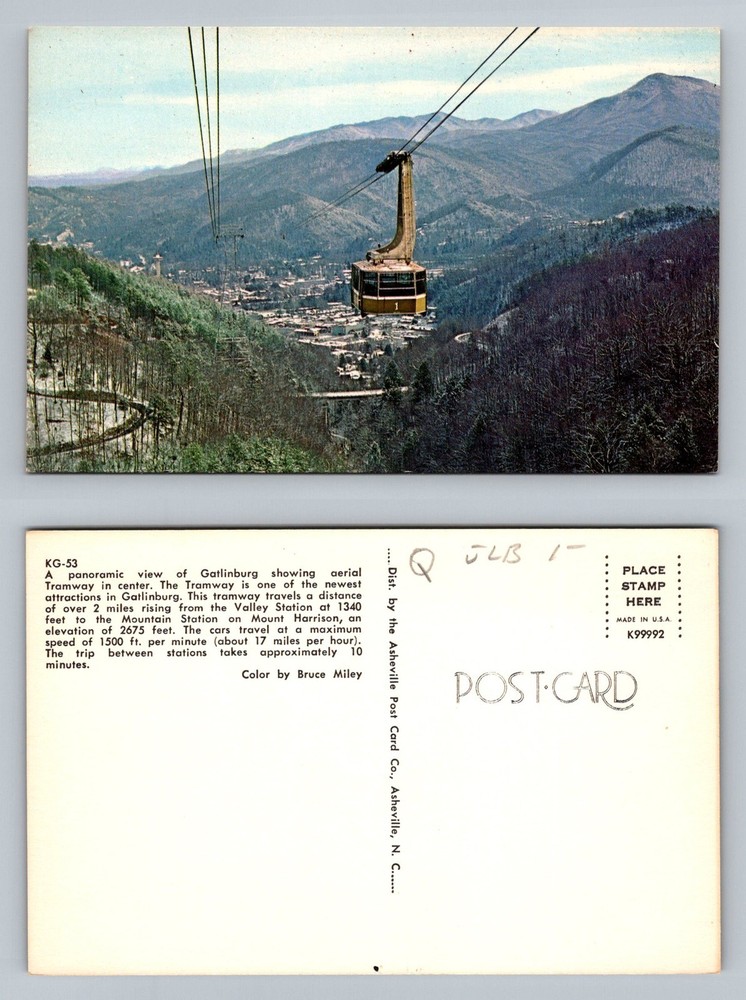 Gatlinburg, TN-Tennessee, Aerial Tramway Over Smoky Mountains Vintage Postcard