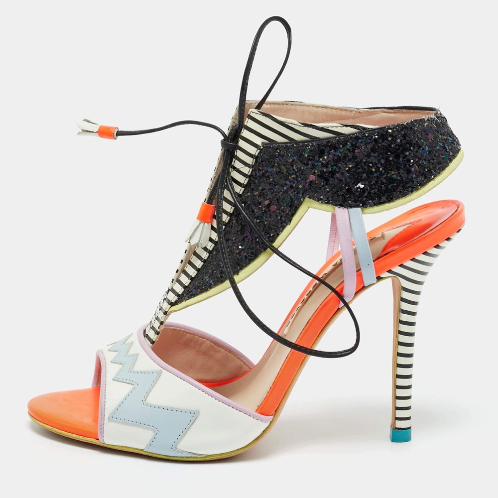 Sophia Webster Riko Size 37 Multicolor Glitter and Leather Ankle Strap Sandals