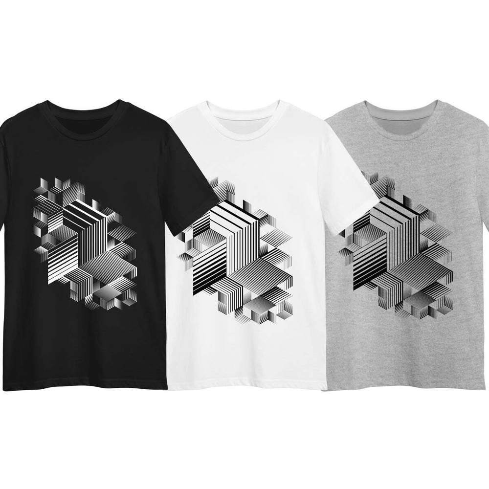 Linear Striped T-Shirt Retro Style Abstract 3D Dimensional Graphic Tee One-image