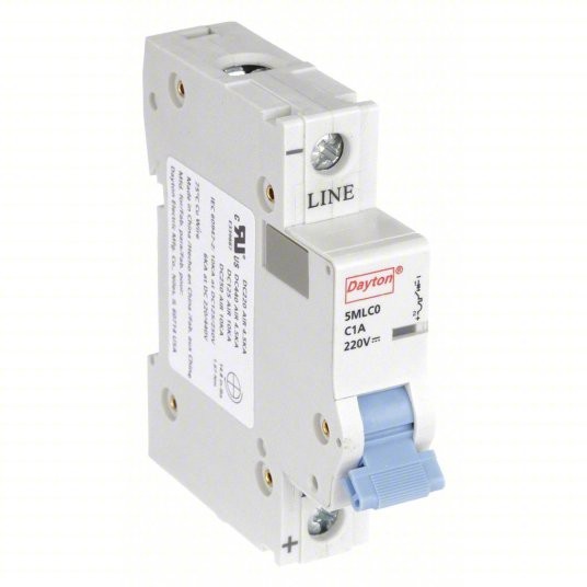 DAYTON MINIATURE CIRCUIT BREAKER-5MLC0-C Curve, 1P, 1A, 220VDC--FREE SHIP-BIN 2