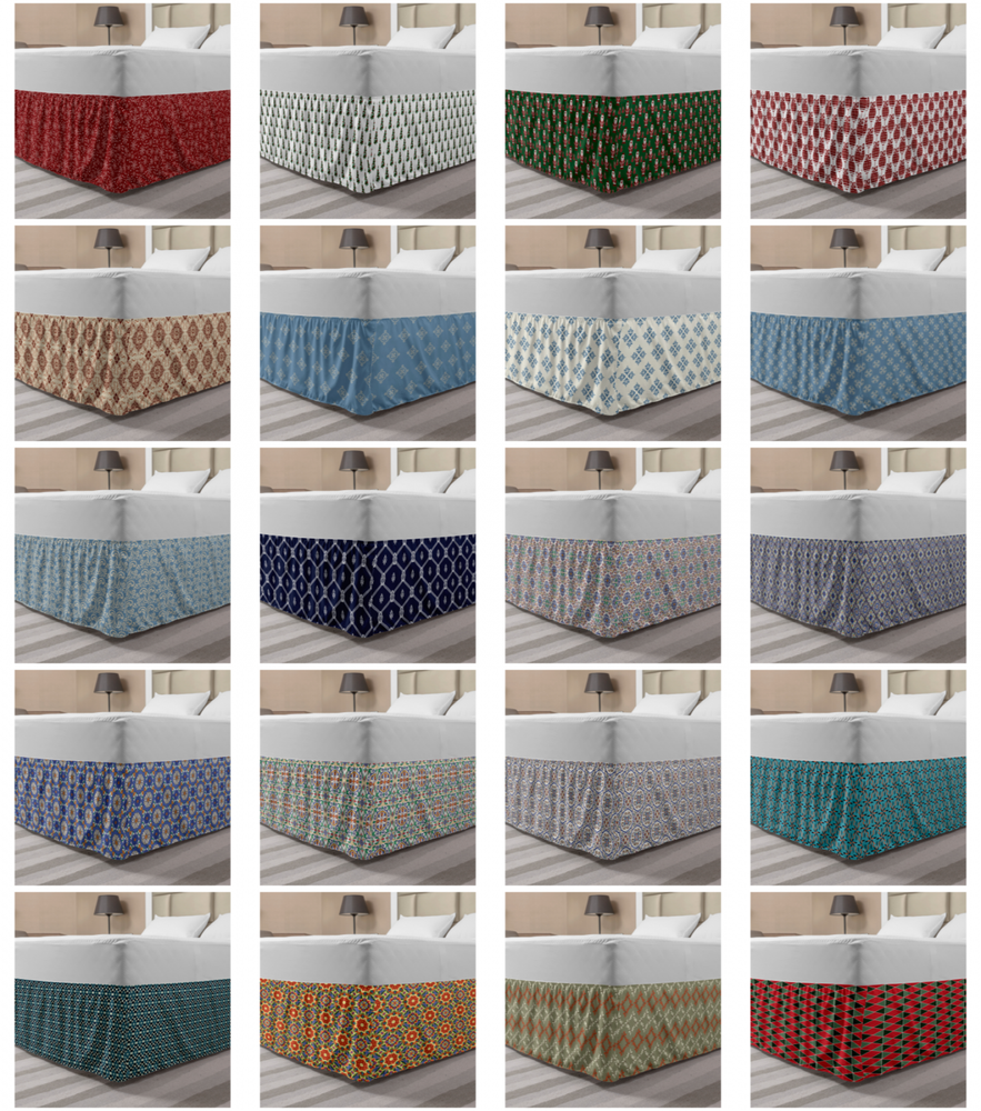 Ambesonne Geometric Scene Bedskirt Elastic Wrap Around Skirt Gathered Design