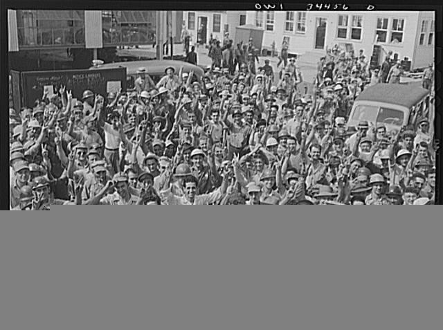 New Orleans Louisiana 1940s Higgins Shipyards Workers Leaving 4 PM Crowd