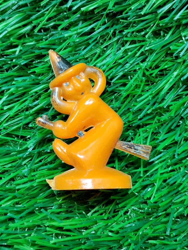 Vintage Hard Plastic Halloween Cake Cupcake Topper Witch, Hong Kong
