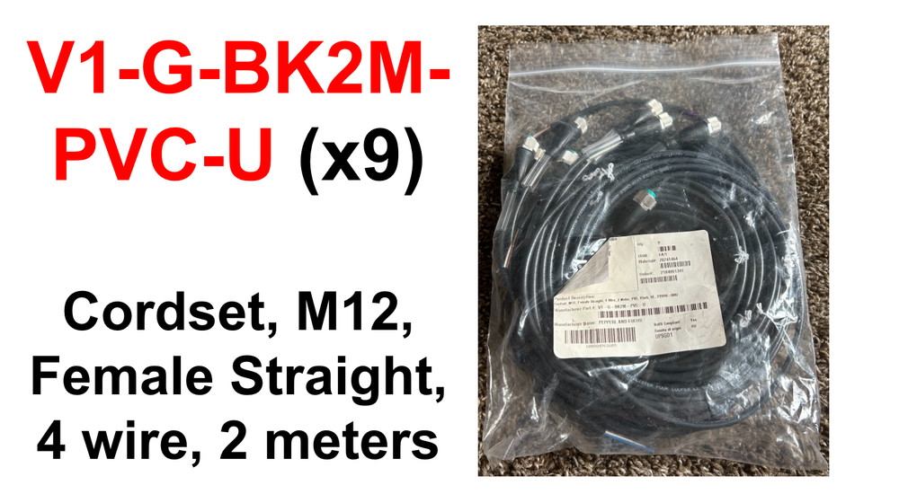 New Pepperl+Fuchs V1-G-BK2M-PVC-U Female Cordset M12 4-pin PVC cable 2 m (x9)