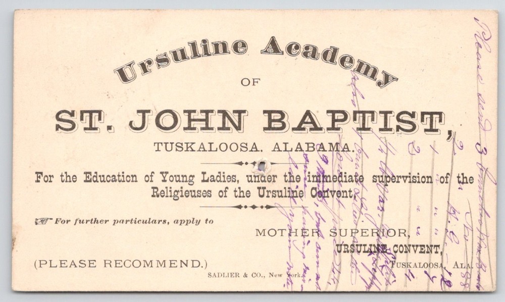 Ursuline Academy of St John Baptist Tuscaloosa AL  c1890 Postcard-image