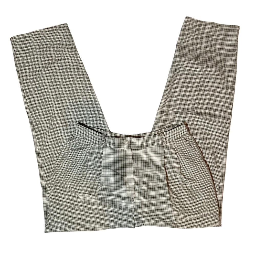 Counterparts Vintage High Waisted Plaid Pleated Tapered Trousers Beige Sz 12 90s