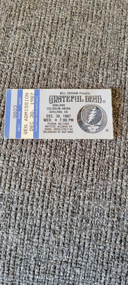 Grateful Dead 1987 Oakland Concert Vintage Ticket Stub Dec 30