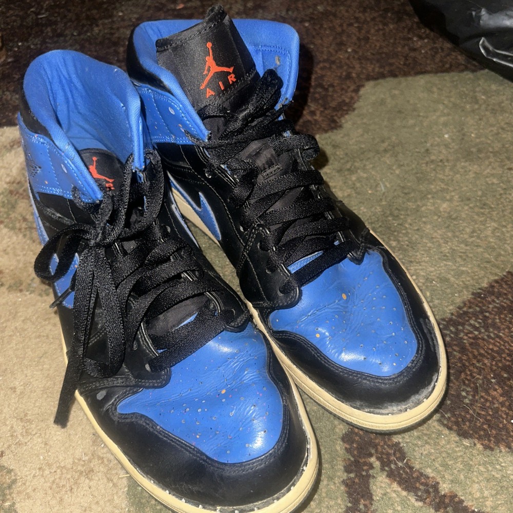 Nike Air Jordan 1 Mid Royal Paint Splatter 2018 Size 10 554724-048 Sneakers