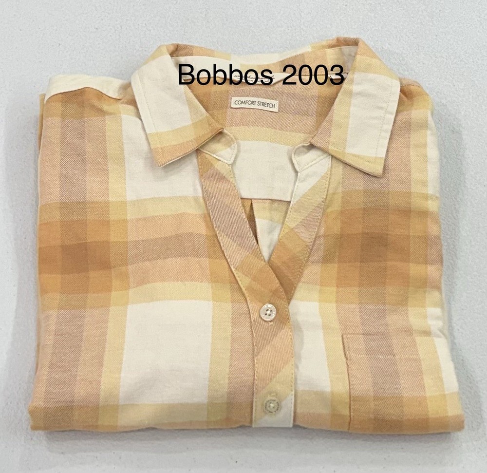 Weatherproof Vintage Women's Comfort Stretch Flannel Shirt, Yellow, Size L