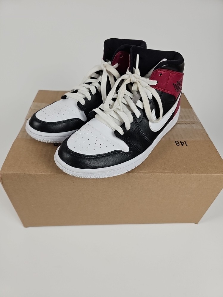 NIKE AIR JORDAN 1 MID Black/White-Noble Red Shoes BQ6472-016 Women's Size 9.5