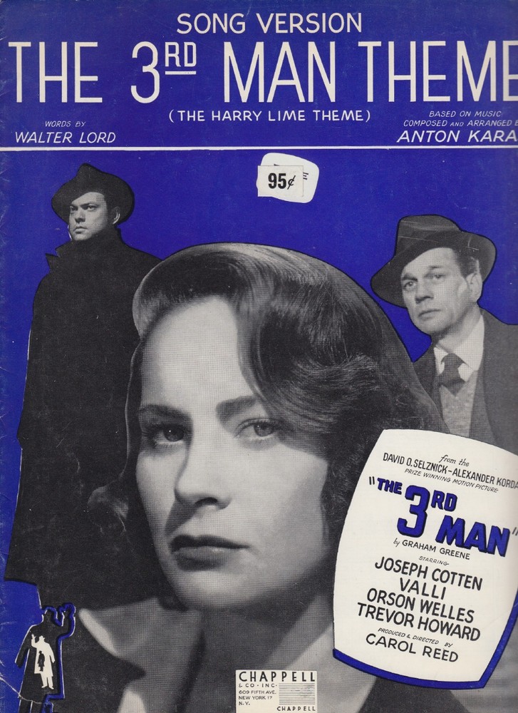 1950 Orson Welles Joseph Cotten Valli 3Rd Man Theme Movie Sheet Music