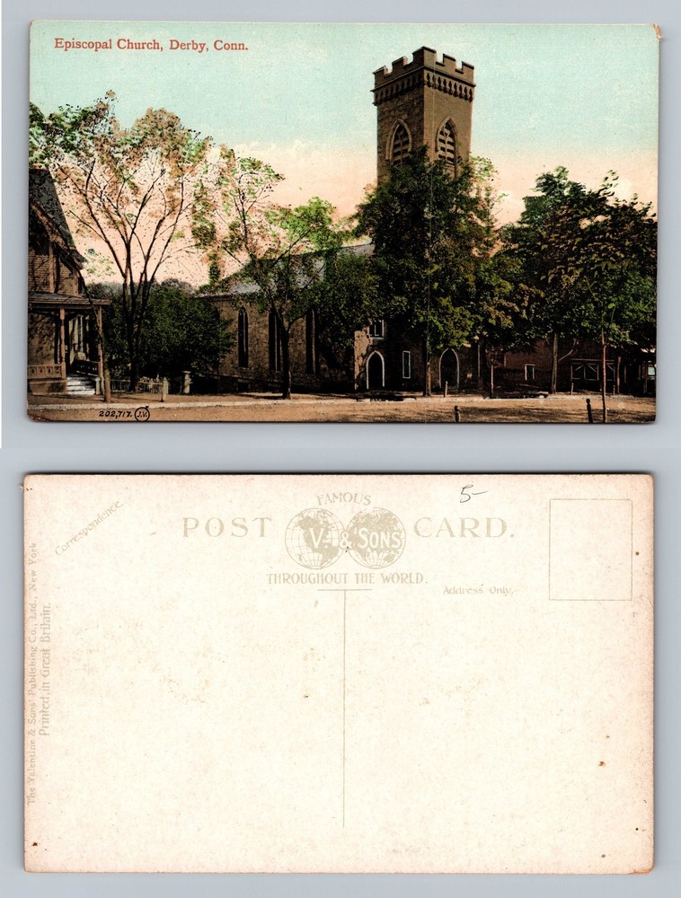 Derby, CT-Connecticut, Episcopal Church Stone Tower View PC Vintage Postcard