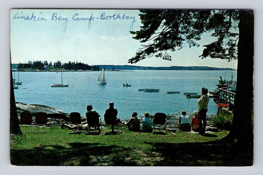 Boothbay Harbor ME-Maine, Linekin Bay Camp, Antique, Vintage Souvenir Postcard