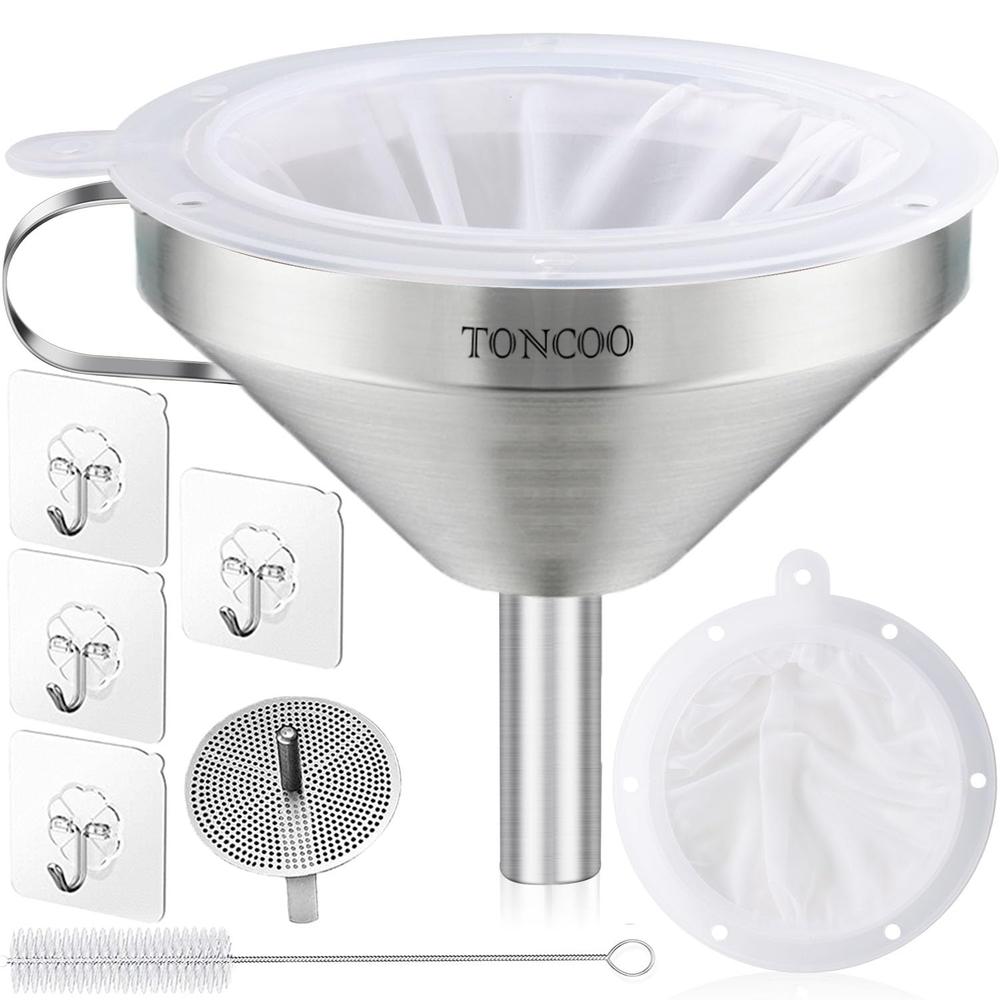 5 Inch Stainless Steel Funnel with Strainer and 200 Fine Mesh Filter, Food Grade