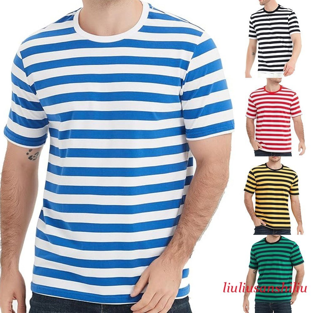 Cool Men's Summer Loose Striped Sailor T Shirt Casual O Neck Short Sleeve Tee