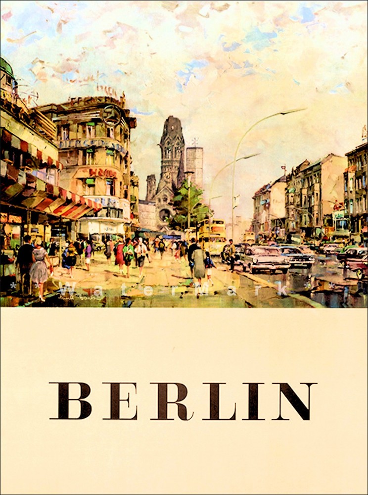 Vintage 1966 Berlin Germany Travel Poster Retro Wall Art Decor