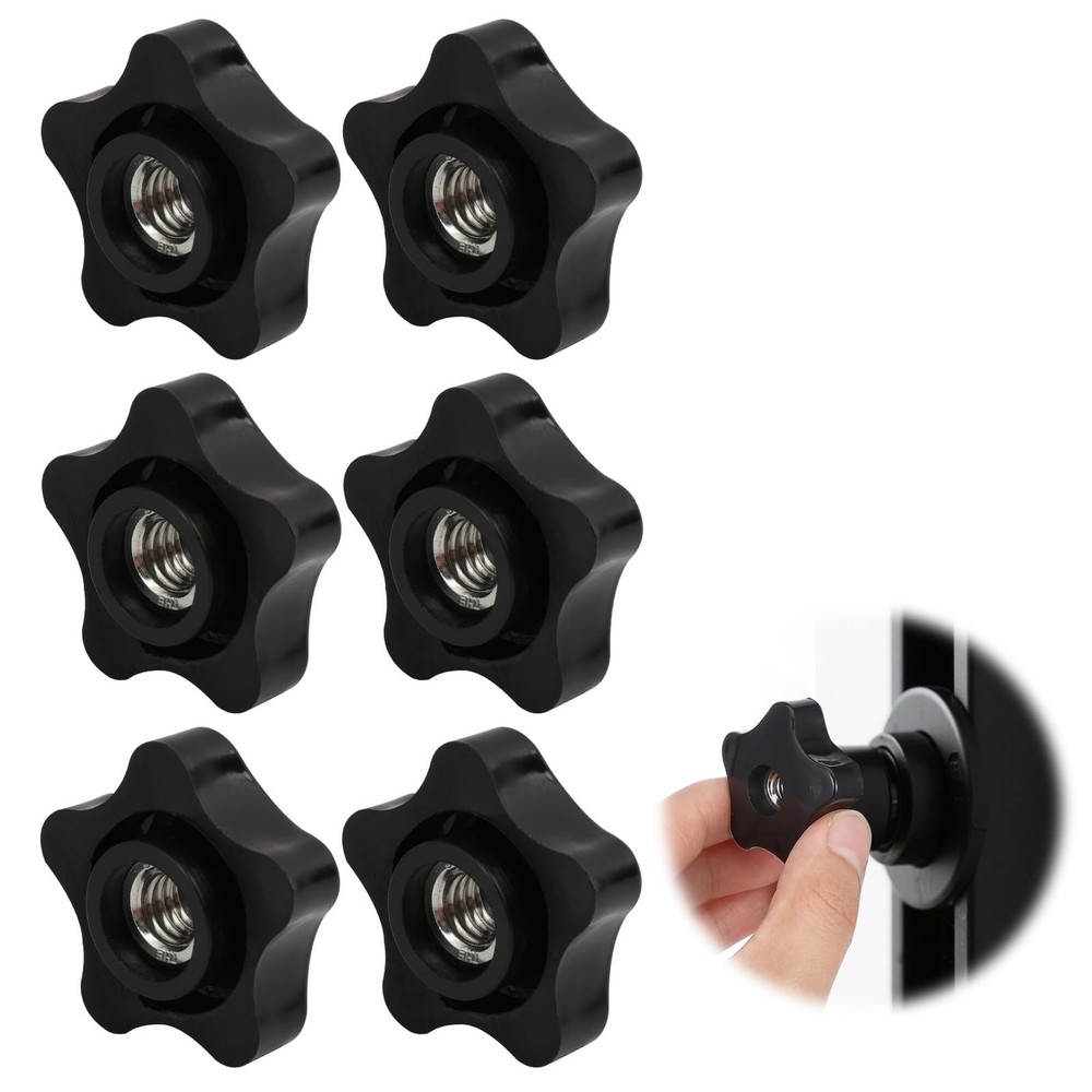 6 Pcs 3/8-16 Threaded Knob Nut, 5 Star Shaped 1.57