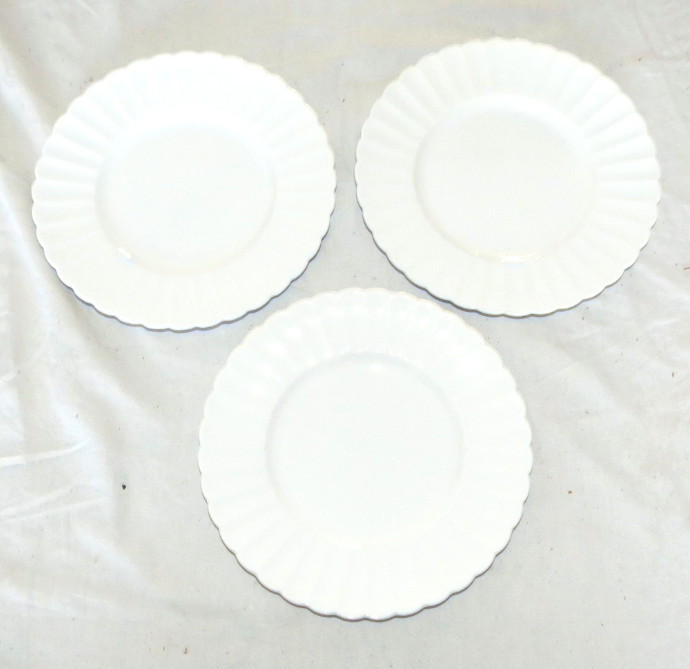 Susie Cooper White Flute Fine English Bone China THREE 8.1/2 inch Salad Plates