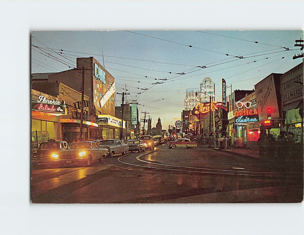 Postcard Night view of the 16 of September Avenue Ciudad Juárez Mexico