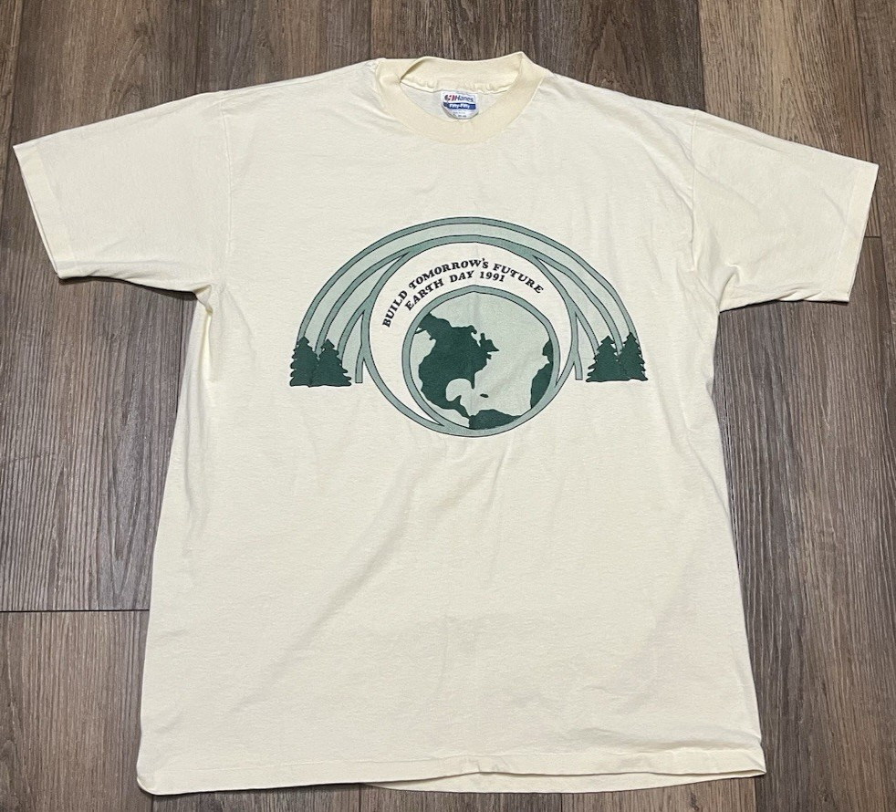 VTG 90 s Earth Day Graphic T Shirt Adult XL Hanes 50-50 Y2K Single Stitch Nature