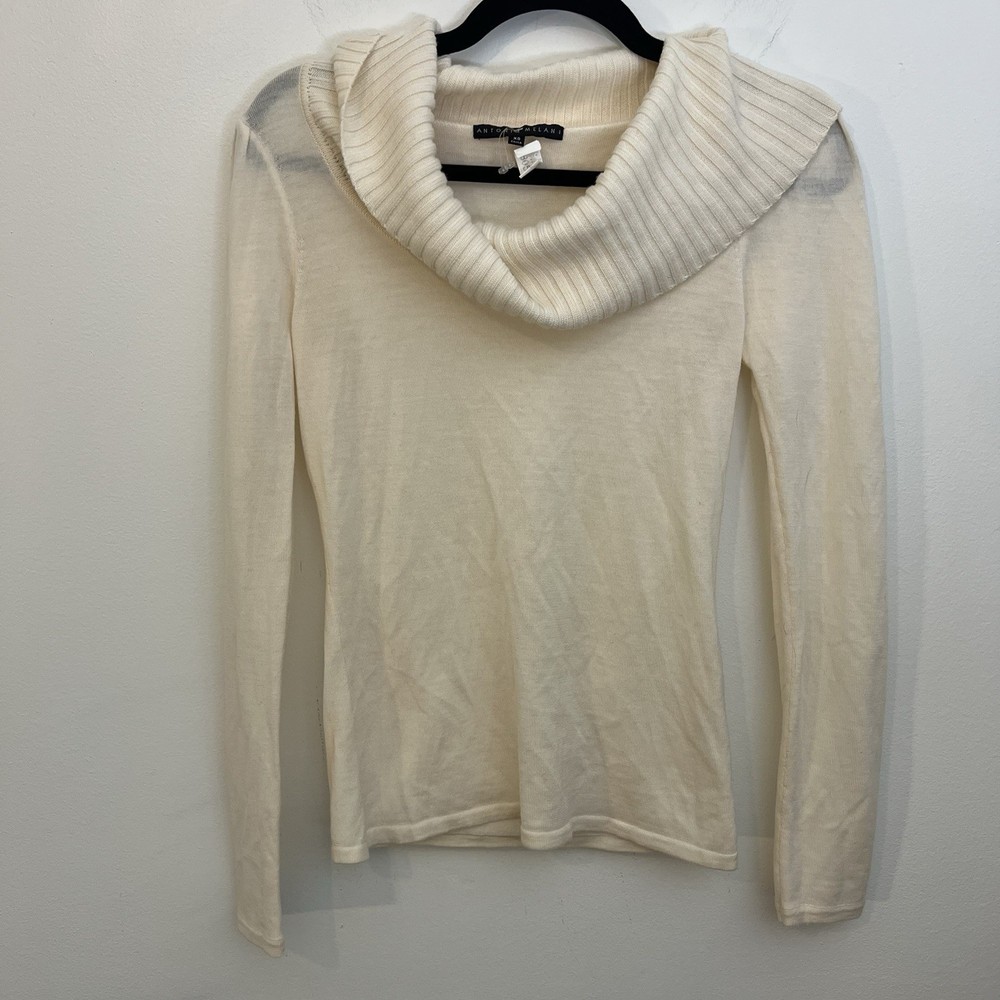 Antonio Melani Womens Sweater Size XS Ivory Low Turtleneck Ribbed pullover