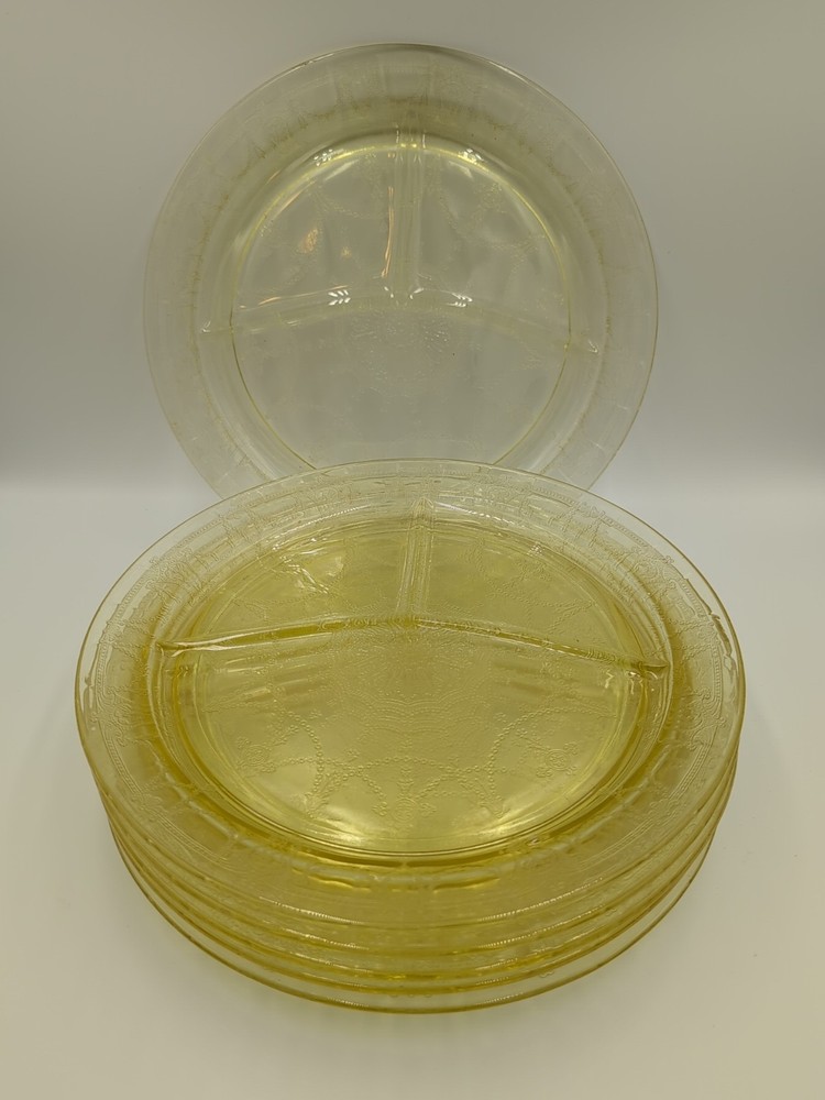 6 Hocking Yellow Depression Glass Cameo Ballerina Divided Plates