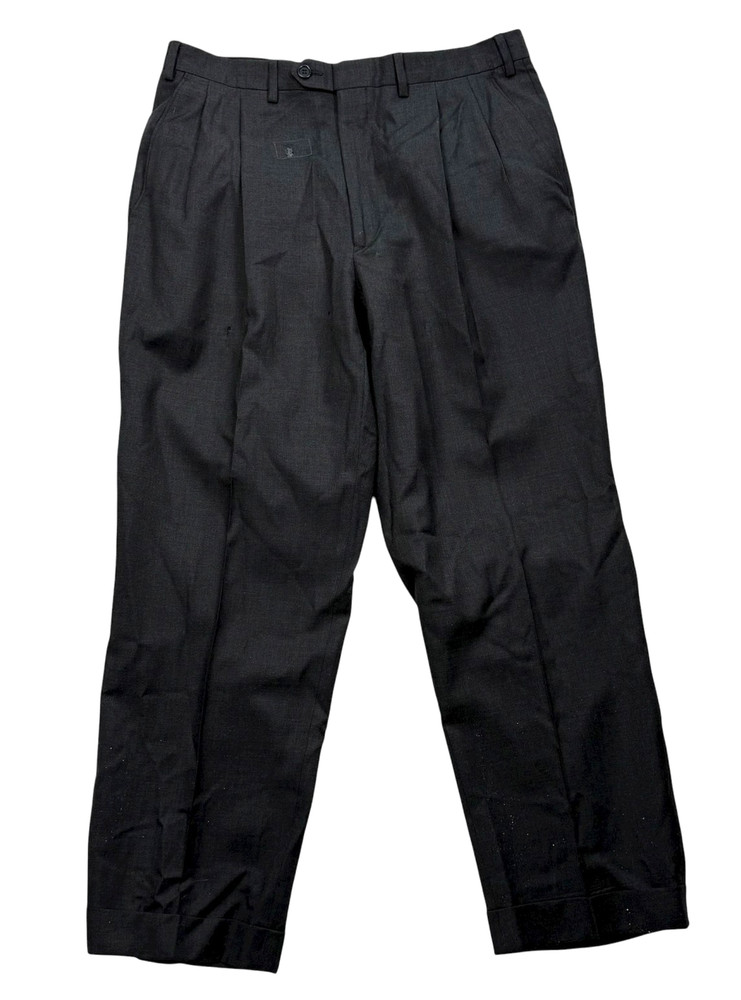Black Dress Pants Men 33 x 28 Double Pleat Cuff Straight Leg Classic Fit Slacks