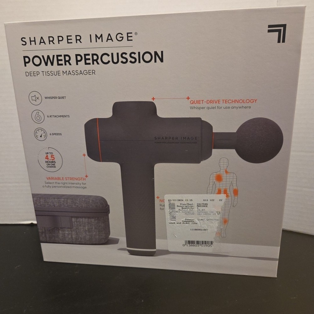 Sharper Image 2437599 Power Percussion Deep Tissue Massager Gray w/ Attachments