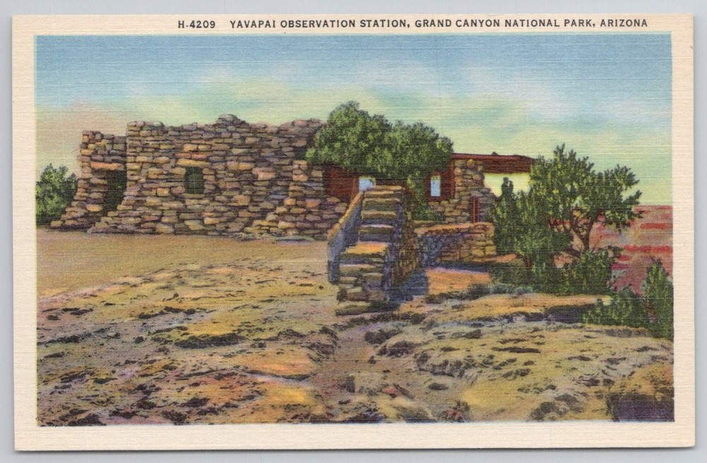 Fred Harvey Yavapai Observation Station Grand Canyon AZ Linen Postcard