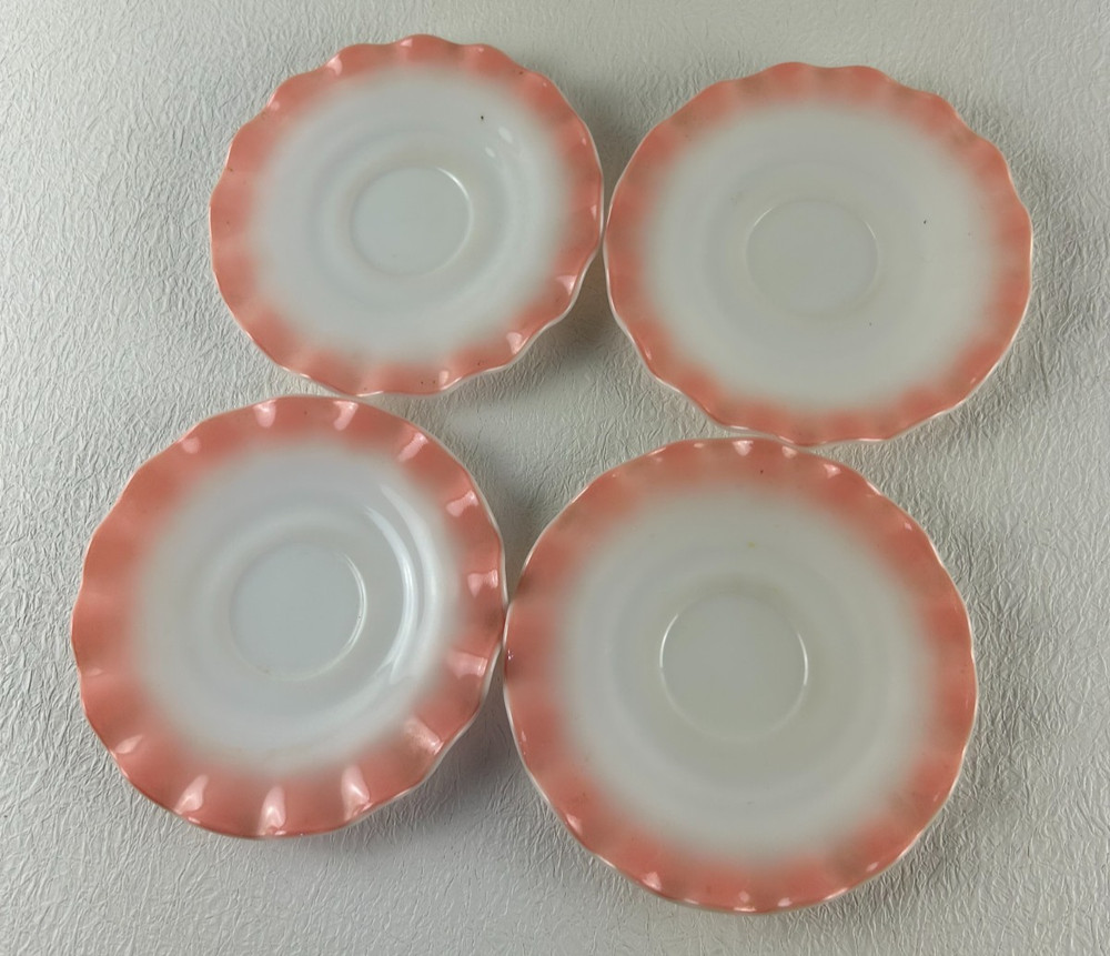 Hazel Atlas Pink Ripple Crinoline Saucer Plates 5.5” MCM Set of 4 Vintage