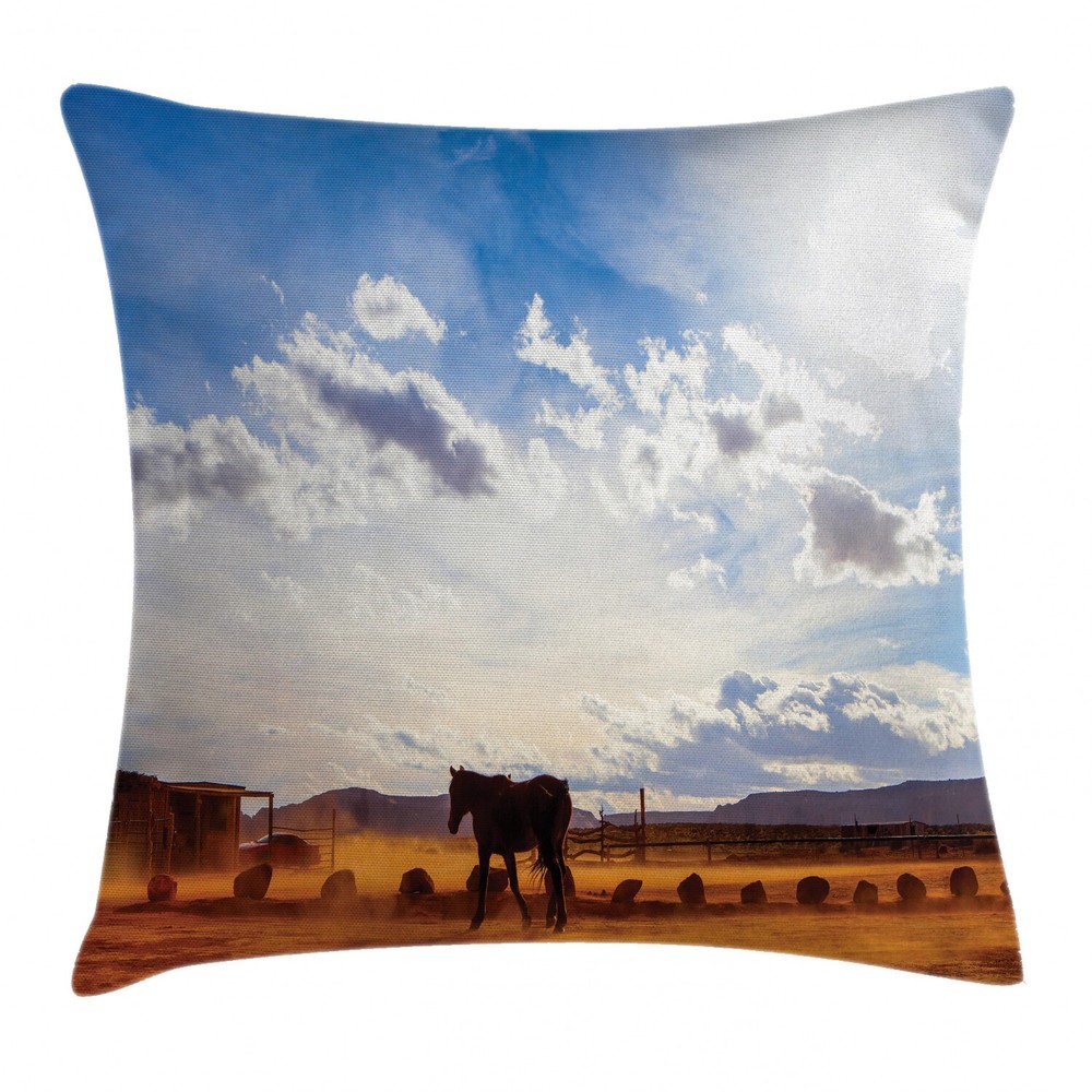 16-inch Western Horse Valley Sky View Square Throw Pillow Cover