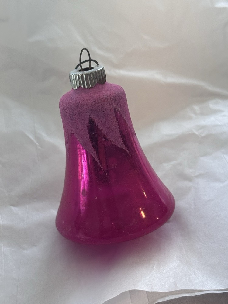Vintage Shiny Brite Pink Mica Bell Mercury Glass Christmas Ornament 3