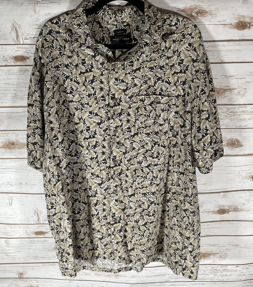 Men's XL Pronto Uomo Short Sleeve Button Up Shirt Leaf Print Casual Hawaiian