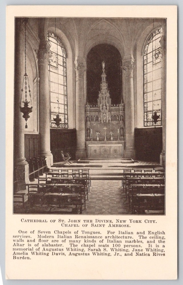 1928 Cathedral St. John Divine Chapel St. Ambrose NYC Postcard