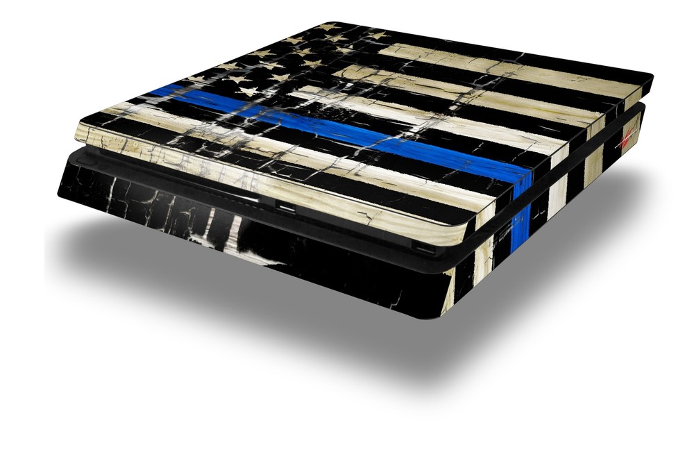 Skin for PS4 Slim Cracked Blue Line USA American Flag Playstation 4 Console