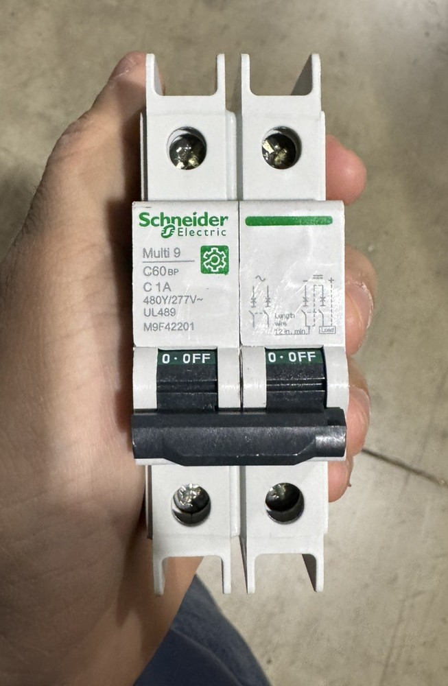 New Schneider circuit breaker 2 poles 1 amp C multi 9 square D M9F42201 (UL489)