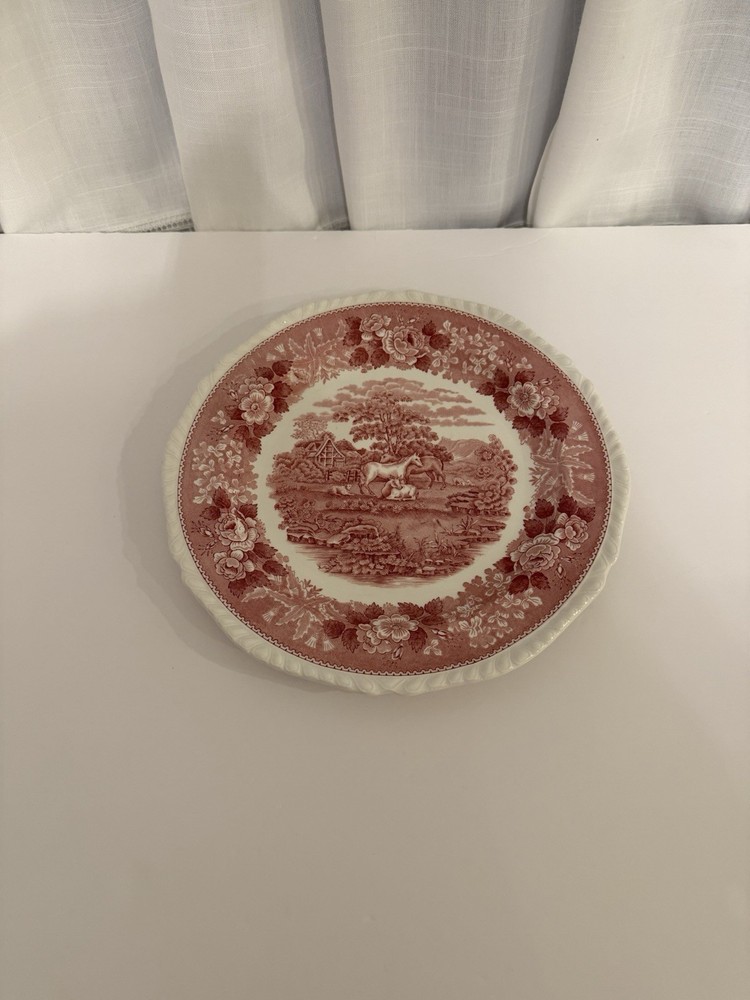 English Scenic Ironstone Scalloped Edge Serving Plate 11” Horses By Adams