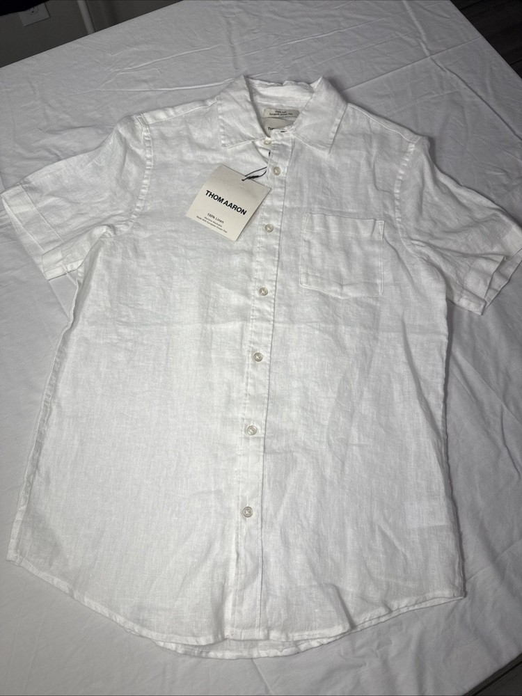 Thom Aaron Men's 100% White Linen Button Up European Grown Flax NWT Sz Small